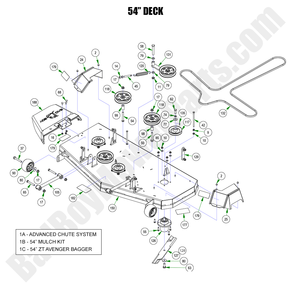 3263 - Bad Boy Mower Parts Lookup > 2023 > ZT Avenger > 54\" Deck Assembly